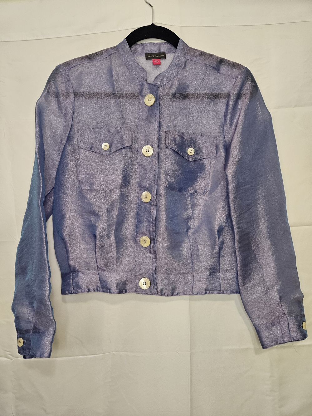 Vince Camuto Iridescent Sheer Lavender-Blue Button Front Jacket Business Casual